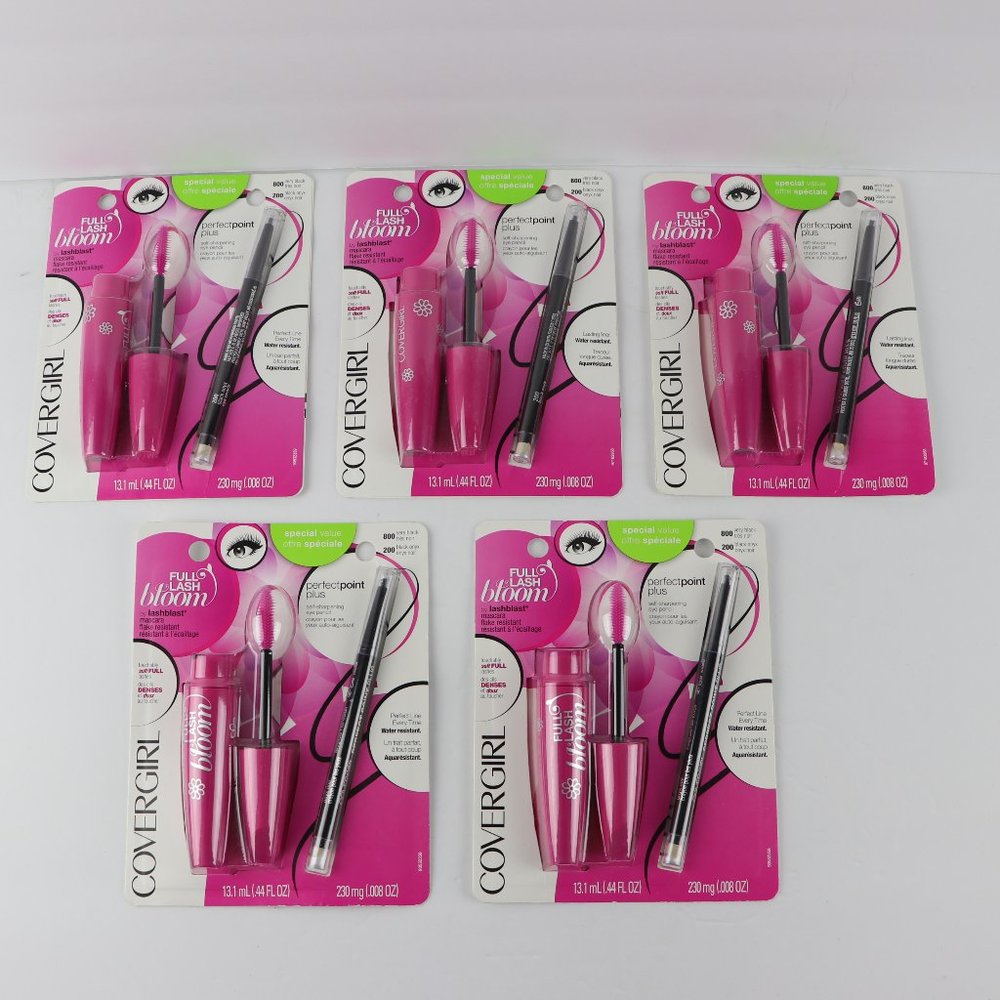 Lot of 5 CoverGirl Full Lash Bloom Special Value Mascara & Liner #800 Very Black